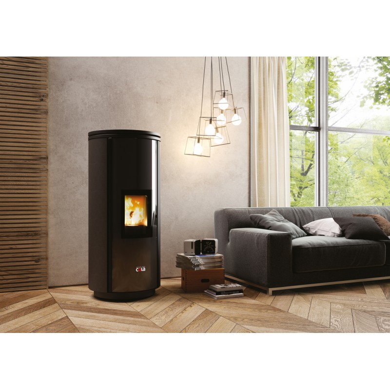 stufa a pellet anselmo cola elegant 827 kw in acciaio colore nero ad aria