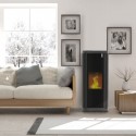 stufa a multicombustibile girolami vert 122 kw in acciaio colore nero con top in maiolica ad aria