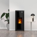 stufa a multicombustibile girolami vert 122 kw in acciaio colore nero con top in maiolica ad aria