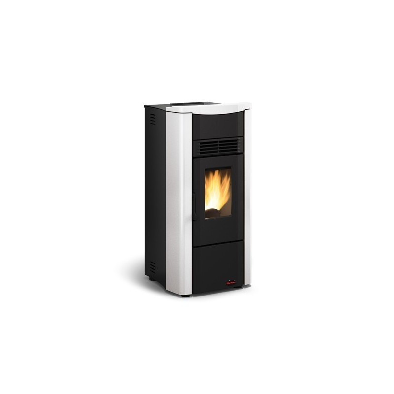 stufa a pellet la nordica extraflame giusy evo 70 kw in acciaio e top in maiolica colore bianco ad aria