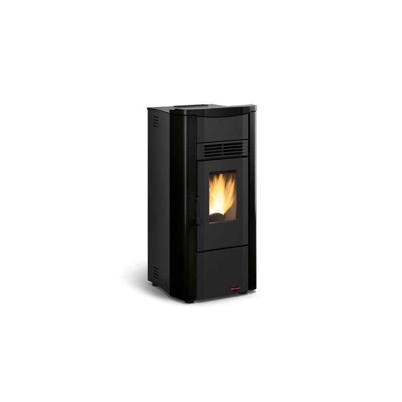 stufa a pellet la nordica extraflame giusy evo 70 kw in acciaio e top in maiolica colore nero ad aria