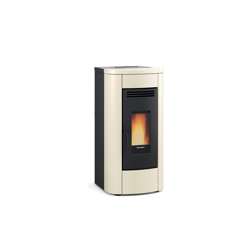 stufa a pellet la nordica extraflame klaudia 8 kw in acciaio e top maiolica colore avorio ad aria