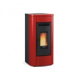 STUFA A PELLET LA NORDICA EXTRAFLAME KLAUDIA 8 KW IN ACCIAIO E TOP MAIOLICA COLORE BORDEAUX AD ARIA