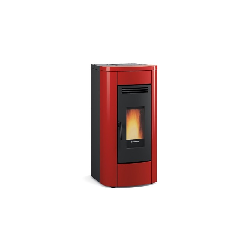 stufa a pellet la nordica extraflame klaudia 8 kw in acciaio e top maiolica colore bordeaux ad aria