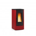 stufa a pellet la nordica extraflame dahiana plus 10 kw in acciaio e top in ghisa colore bordeaux canalizzata ad aria