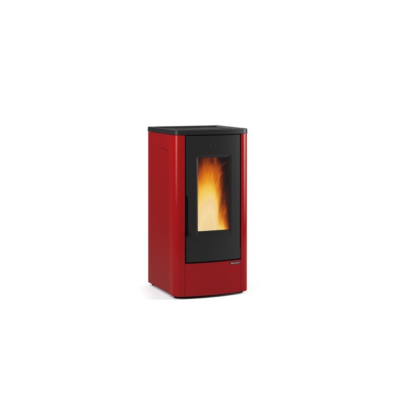 stufa a pellet la nordica extraflame dahiana plus 10 kw in acciaio e top in ghisa colore bordeaux canalizzata ad aria