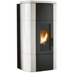 STUFA A PELLET PALAZZETTI ECOFIRE ERMIONE IDRO 24 23.6 KW COLORE BEIGE IN MAIOLICA AD ACQUA