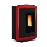 STUFA A PELLET LA NORDICA EXTRAFLAME SOUVENIR LUX EVO 10,2 KW IN ACCIAIO E MAIOLICA COLORE BORDEAUX CANALIZZATA AD ARIA