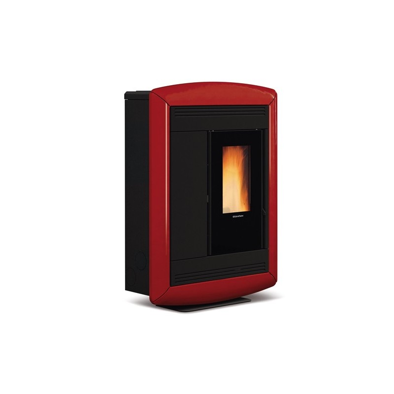 stufa a pellet la nordica extraflame souvenir lux 102 kw in acciaio e maiolica colore bordeaux canalizzata ad aria