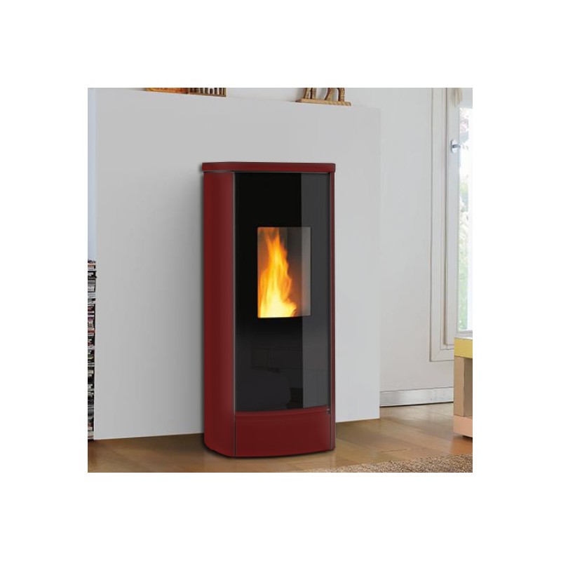 stufa a pellet piazzetta p220 m 85 kw in maiolica colore rosso lava ad aria wifi