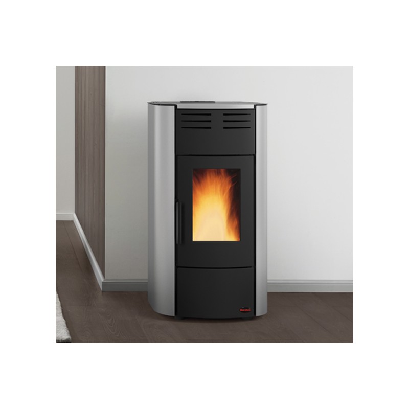 termostufa idro a pellet la nordica extraflame raffaella idro h15 181 kw in acciaio colore grigio luce