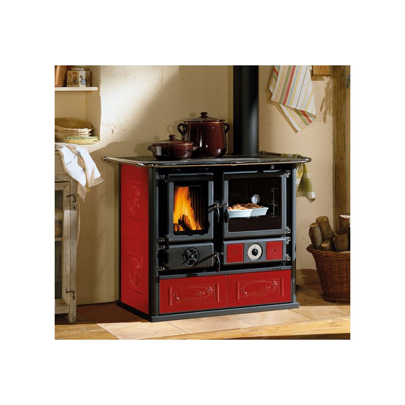 termocucina a legna la nordica extraflame termorosa dsa 40 idro 110 kw colore ceramica liberty bordeaux ad acqua