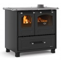 cucina a legna la nordica extraflame family 45 con rivestimento in acciaio porcellanato 75 kw colore nero antracite ad aria