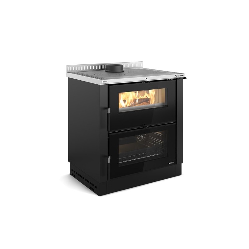 cucina a legna la nordica extraflame verona xxl con rivestimento in acciaio smaltato 70 kw colore nero antracite ad aria