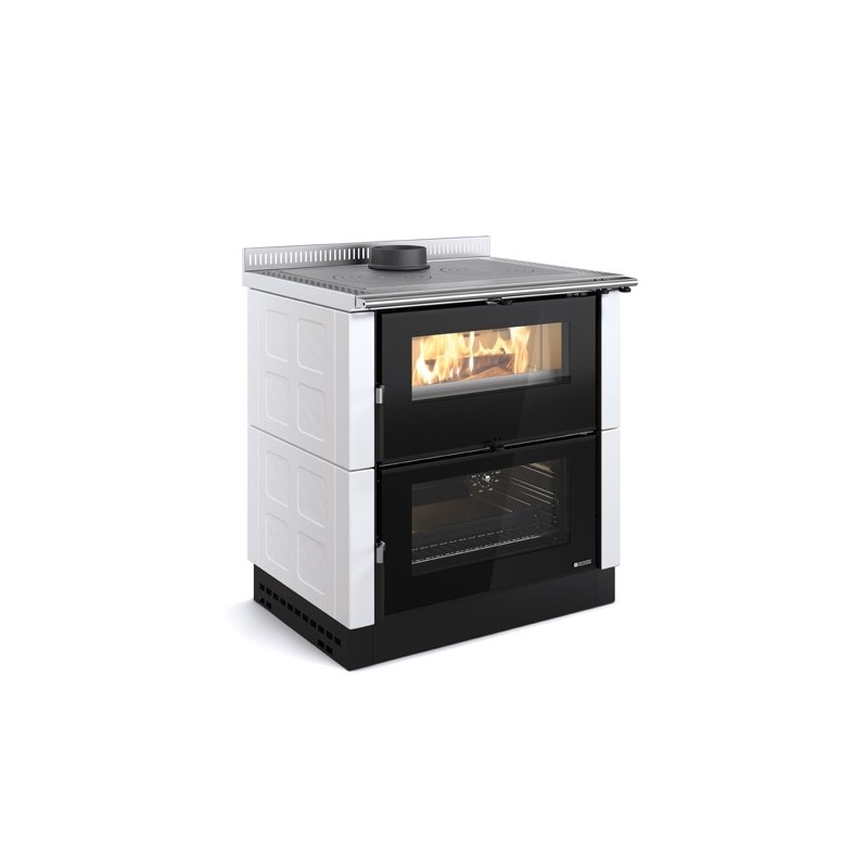 cucina a legna la nordica extraflame verona xxl con rivestimento in maiolica 70 kw colore bianco ad aria