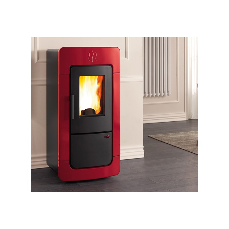 termostufa a pellet la nordica extraflame diadema acs idro 284 kw in maiolica bordeaux kit acqua sanitaria ad acqua