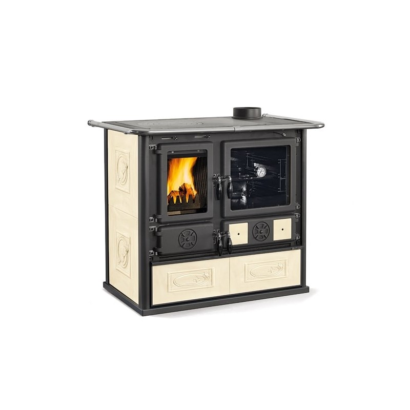 cucina a legna la nordica extraflame rosa 40 liberty con rivestimento in ceramica 84 kw colore panna ad aria