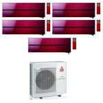 CONDIZIONATORE MITSUBISHI PENTA SPLIT KIRIGAMINE STYLE ROSSO 9000+12000+12000+12000+12000 BTU WIFI INVERTER MXZ-5F102VF A++