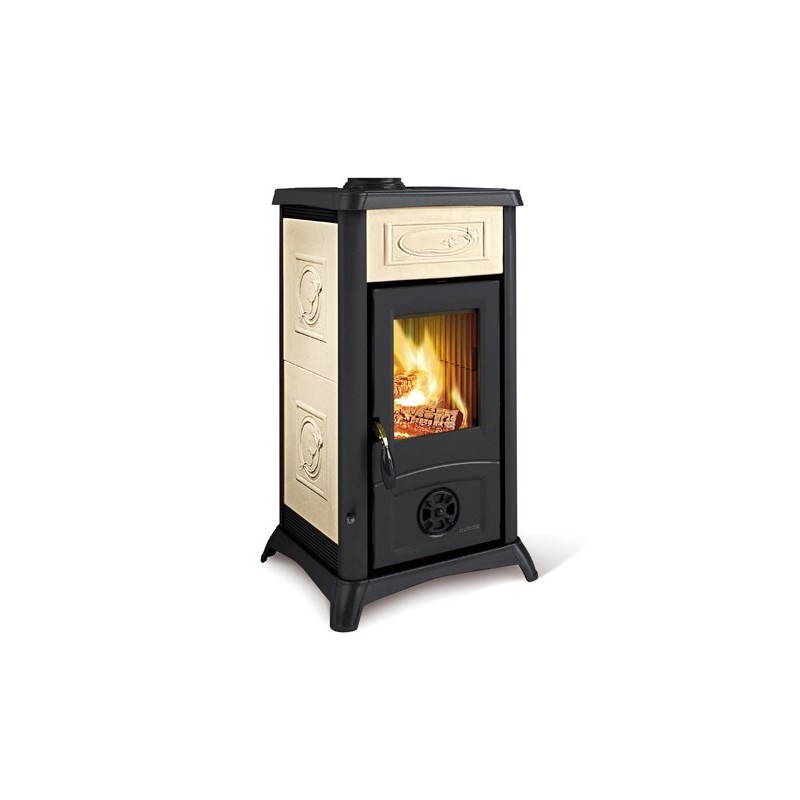 stufa a legna la nordica extraflame gemma 60 kw in maiolica colore liberty panna ad aria