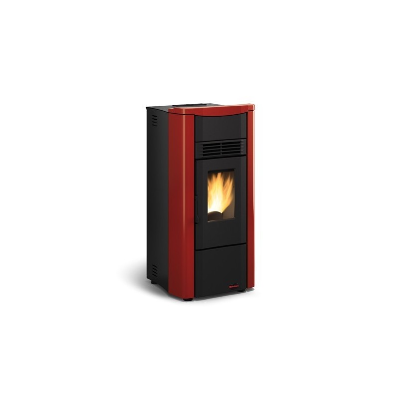 stufa a pellet la nordica extraflame giusy evo 70 kw in acciaio e top in maiolica colore bordeaux ad aria