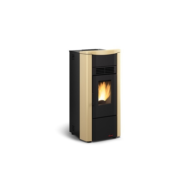 stufa a pellet la nordica extraflame giusy evo 70 kw in acciaio e top in maiolica colore pergamena ad aria