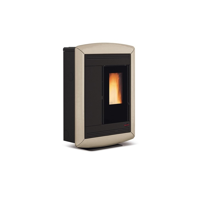 stufa a pellet la nordica extraflame souvenir lux 102 kw in acciaio e maiolica colore tortora canalizzata ad aria