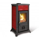 stufa a legna la nordica extraflame gemma 60 kw in maiolica colore bordeaux ad aria